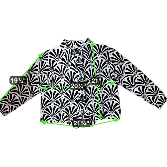 Chico’s Black White Geometric Button Knit Jacket Sz 1 (M/L) Statement Print - Picture 12 of 12